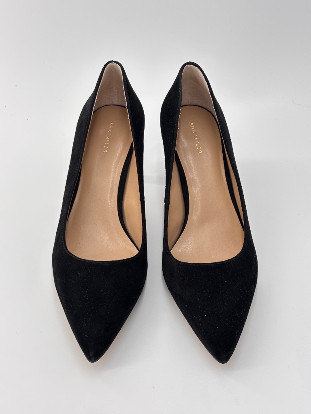 Ann Taylor Black Pointed-Toe Suede Pumps